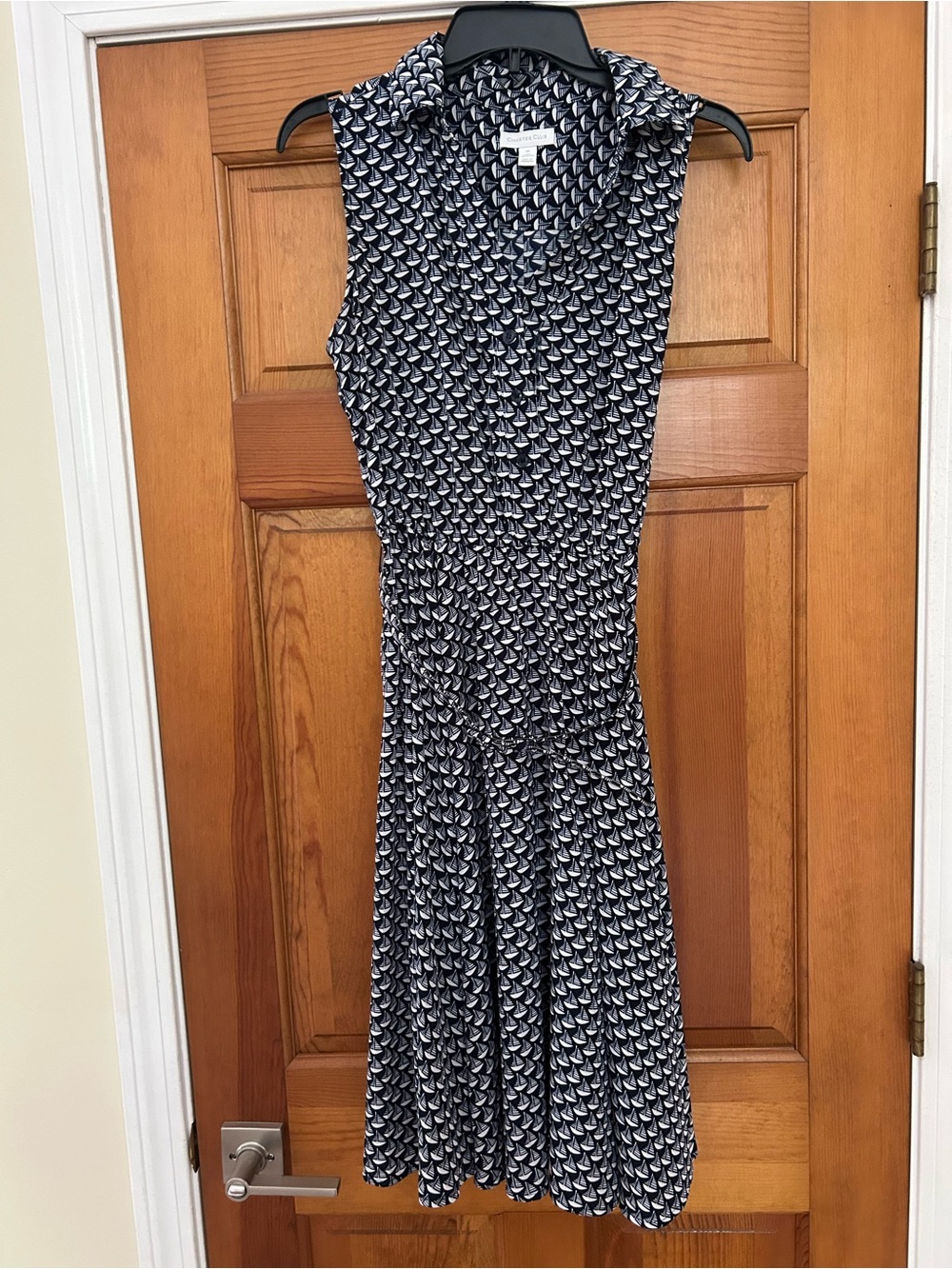Charter Club Navy and White Sleeveless Collared, Sailboat Print Midi Dress